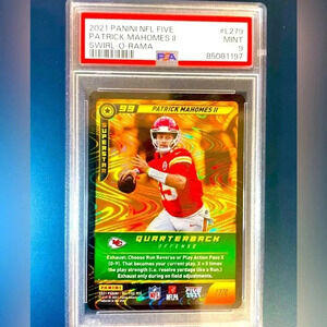 PSA 9 Patrick Mahomes Gold Swirl LEGENDARY PRIZM CASE HIT 2021 Panini Five